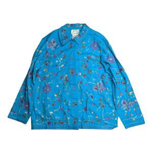Vtg Y2K Quacker Factory Blue Floral Butterfly Embroidered Beaded Cotton Jacket S